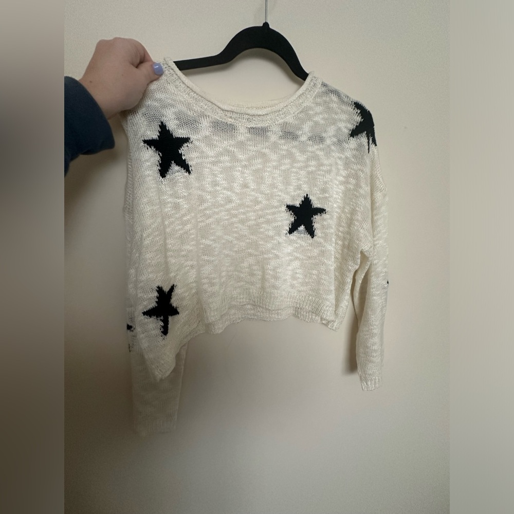Cropped White summer sweater with black stars